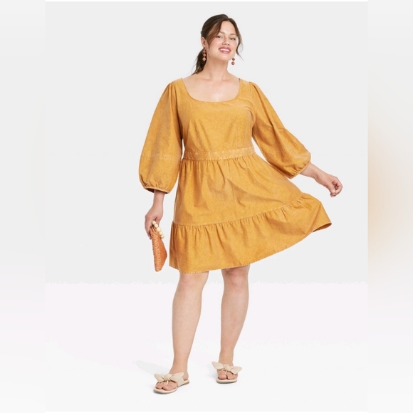 Dress- Plus Size Balloon 3/4 Sleeve A-Line Dress - Ava & Viv - Picture 2 of 10